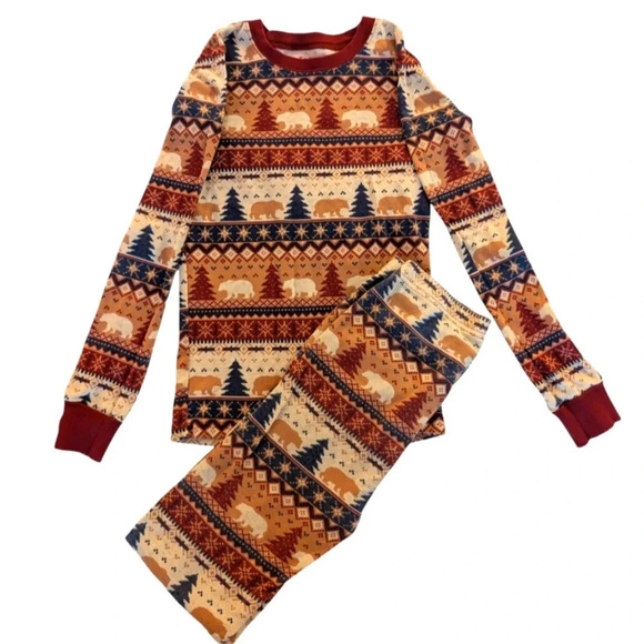 PJ Children's Place Bear Fairisle Snug Fit Cotton Pajamas Tan Kids Size 8 - Picture 1 of 7